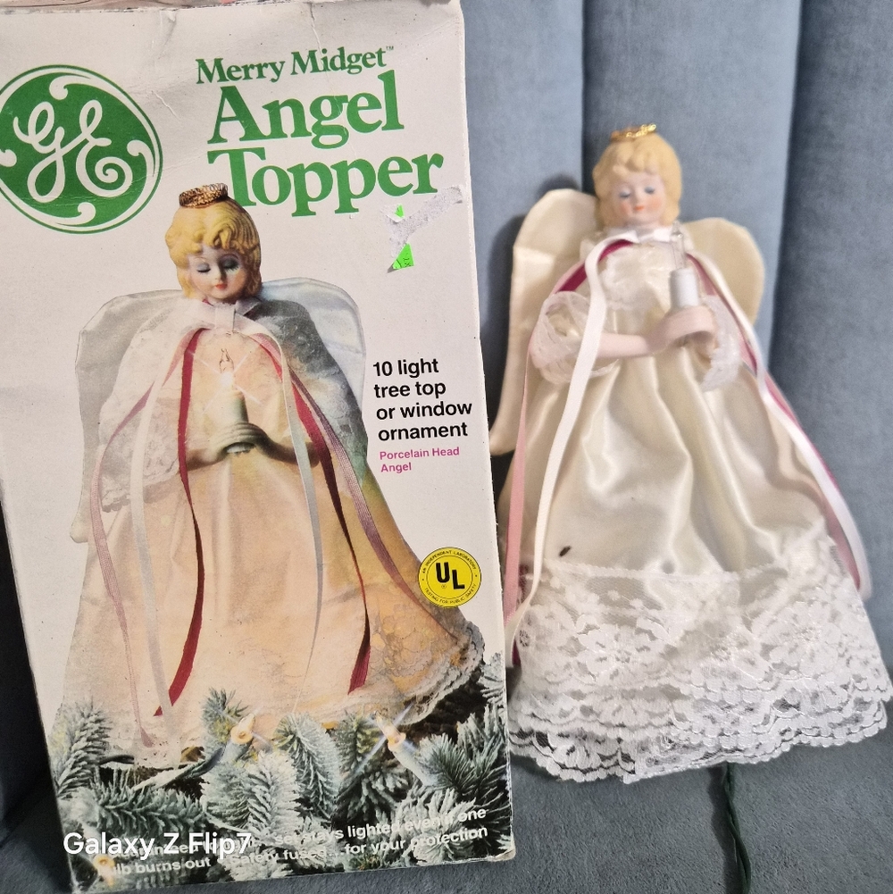 GE Merry Midget Angel Topper - White and Gold